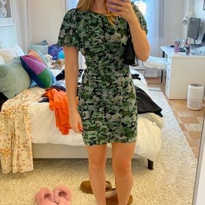 Ganni Green Floral Mini Dress
